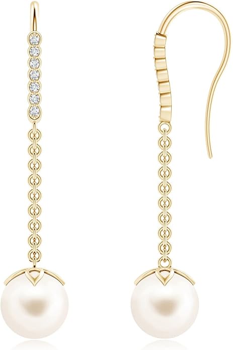 ANGARA Freshwater Pearl Earrings for Women | Round Freshwater Cultured Pearl Diamond Drop Earrings in 14K Solid Gold/Platinum | June Birthday, Anniversary, Gemstone Jewellery Gift