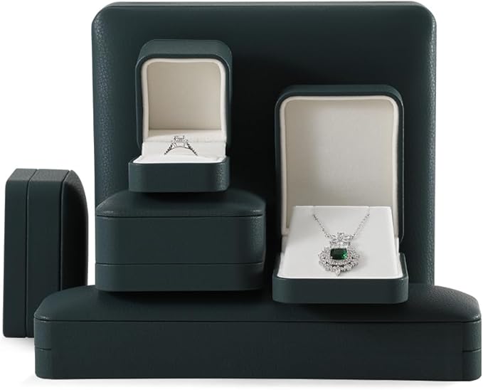Leather Jewelry Box, Green Earring Storage, Luxury Gift Box for Engagement, Wedding, Elegant Diamond Case
