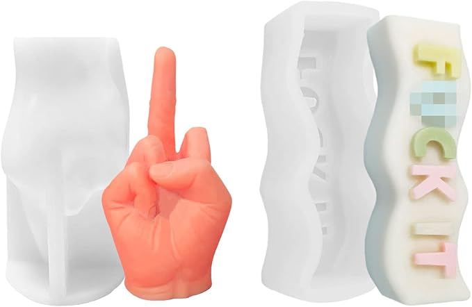 TOPYS 2-Pack Silicone Candle Molds, Wave Alphabet Letter Pillar Mold and Gesture Mold, Middle Finger Shaped and Fuck It Letter for Candle Making and Baking Making Soap Wax Cake Mousse Ice Cream