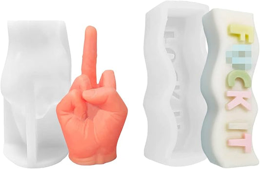 TOPYS 2-Pack Silicone Candle Molds, Wave Alphabet Letter Pillar Mold and Gesture Mold, Middle Finger Shaped and Fuck It Letter for Candle Making and Baking Making Soap Wax Cake Mousse Ice Cream
