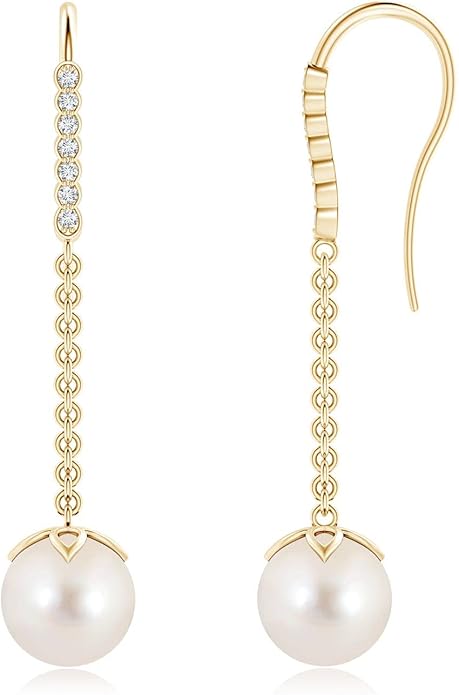 ANGARA Freshwater Pearl Earrings for Women | Round Freshwater Cultured Pearl Diamond Drop Earrings in 14K Solid Gold/Platinum | June Birthday, Anniversary, Gemstone Jewellery Gift