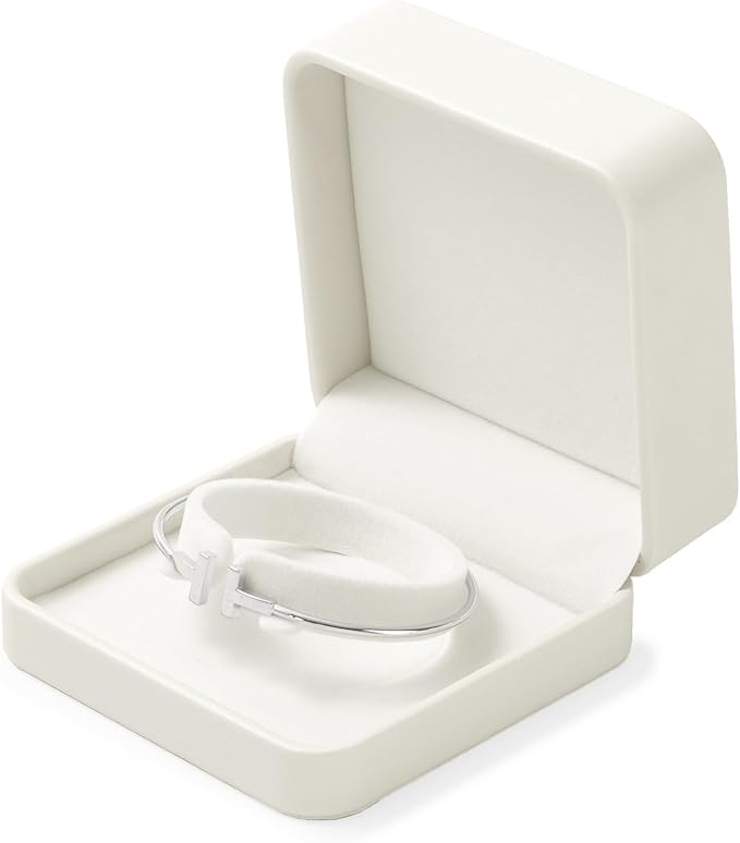 Leather Bracelet Bangle Gift Box Bangle Holder Velvet Interior Jewelry Gift Box Jewellery Storage Case for Wedding Birthday Mother's Day Gifts (White)