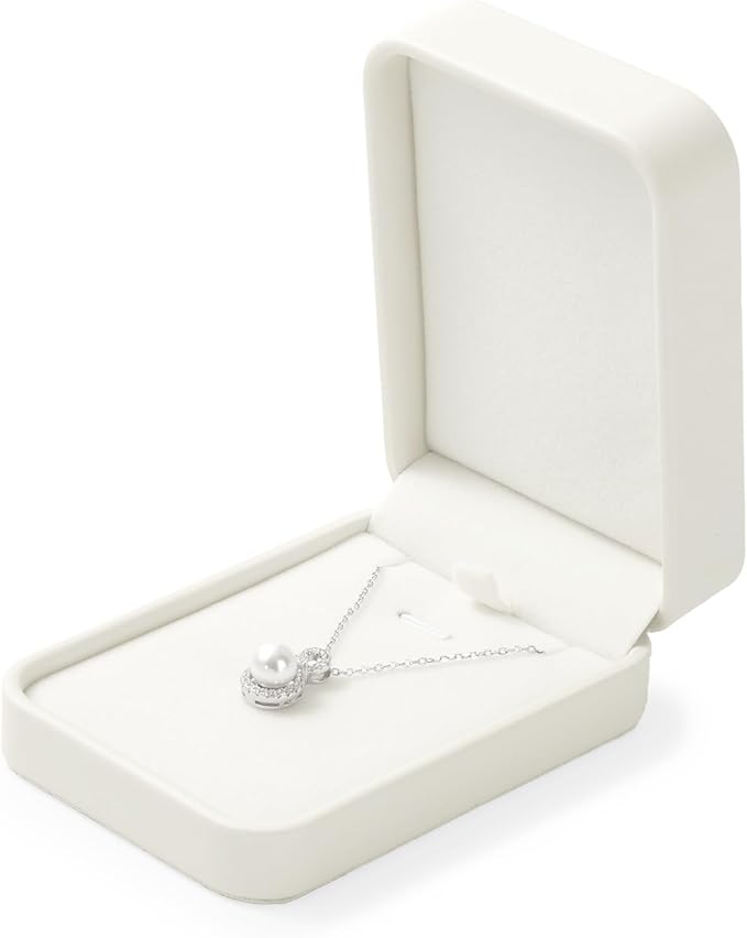 Leather Necklace Box Velvet Interior Necklace Gift Box Pendant jewelry Case Display Storage Case for Anniversary Wedding Birthday Mother's Day Gifts (White)