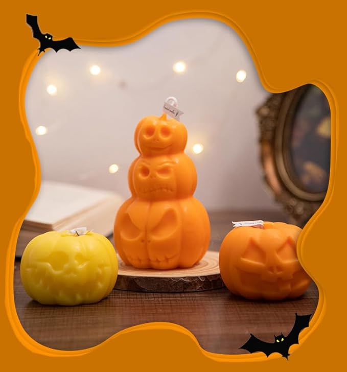 TOPYS 4Pcs Halloween Ghost Candle Silicone Molds Set, DIY 3D Halloween Pumpkin Skull Candle Making Wax Moulds Gypsum Ornament Resin Soap Molds Casting Art Home Decor