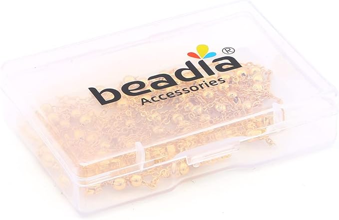 BEADIA 18K Gold Plated O Chains 1.6mm with 3.5mm Beads 2 Meters for Jewelry Making Findings