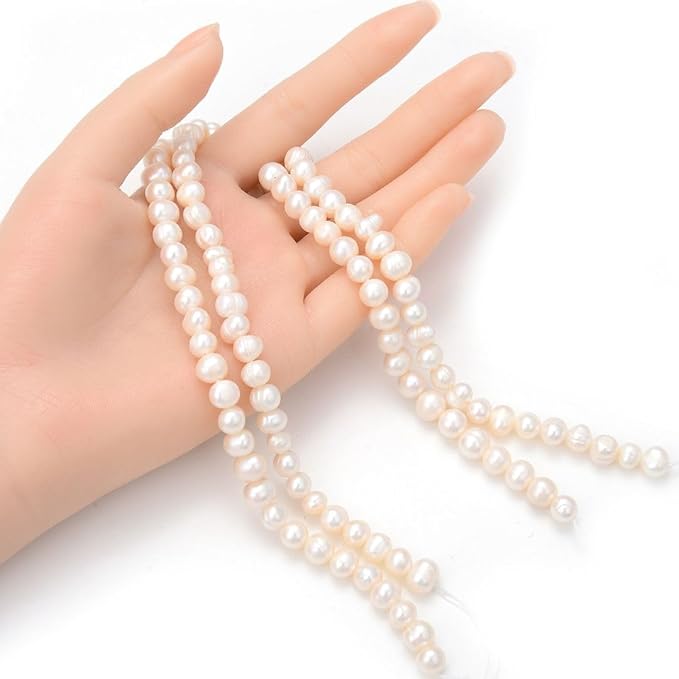 Adabele 28 Inch Real Natural Potato Round White Cultured Freshwater Pearl Loose Beads 7-8mm for Jewelry Making fp3-78