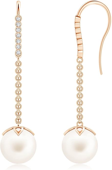 ANGARA Freshwater Pearl Earrings for Women | Round Freshwater Cultured Pearl Diamond Drop Earrings in 14K Solid Gold/Platinum | June Birthday, Anniversary, Gemstone Jewellery Gift