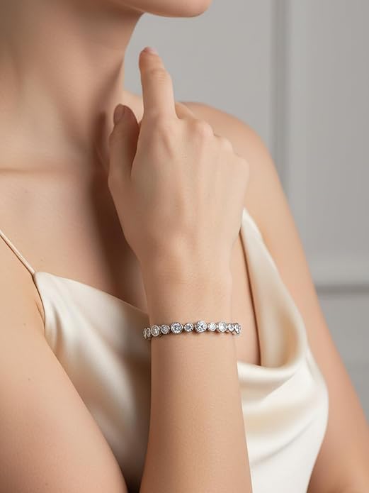 D Color VVS1 Clarity Moissanite and Genuine Sapphire/Emerald/Ruby Tennis Bracelets for Women 2.22ct-10.45ct, Solid 925 Sterling Silver, Anniversary Wedding Valentines Jewelry for Her, Length 5.9-7.5 Inch(15-19cm)