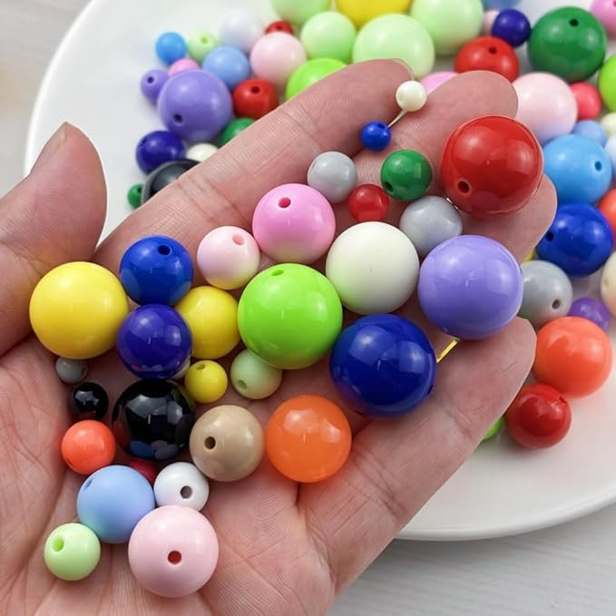 YUEXIGO 60pcs Acrylic Round Beads for Crafts 14mm Resin Candy Color Spacer Beads with Hole for Jewelry Making Sewing Crafts Decoration Necklaces Bracelets Earrings Supplies(Orange)