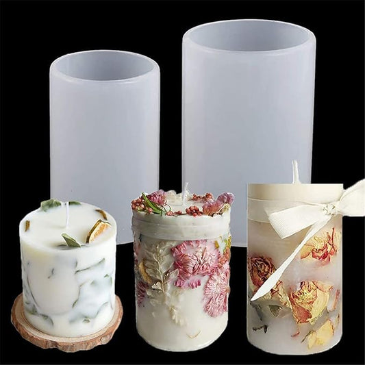 2 Pack Silicone Resin Flower & Candle Mold - Round & 3D Cylinder Molds for Handmade Candles & Soap