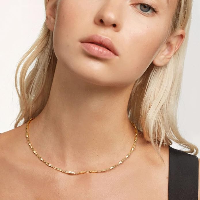 Aobei Pearl 18K Gold Plated Paperclip Chain Choker Satellite Chain Freshwater Cultured Biwa Pearl Pendant Necklace Dainty Jewelry for Women