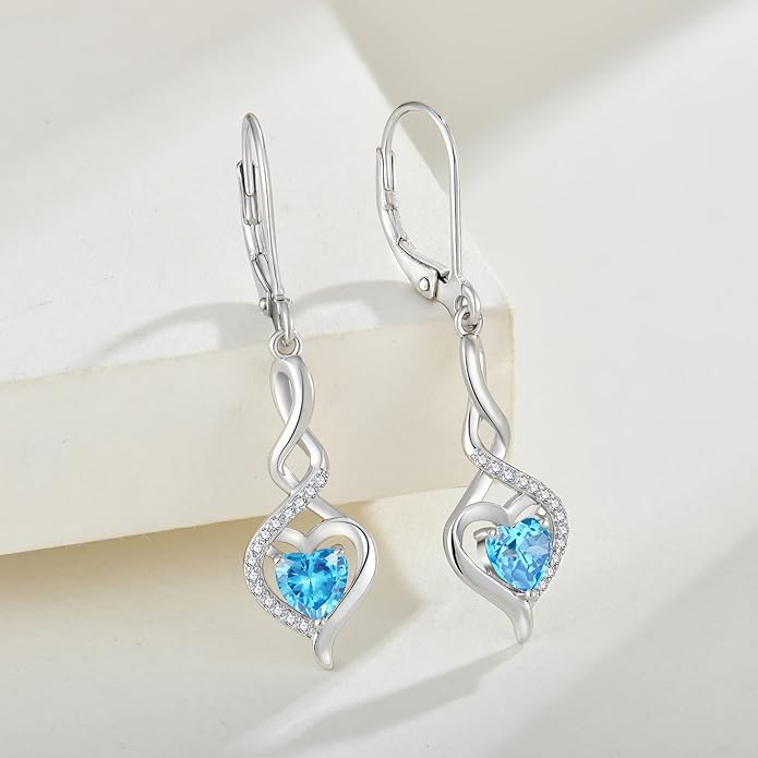 Starchenie Infinity Heart Earrings Sterling Silver Twisted Leverback Earring Gemstones Jewelry for Women