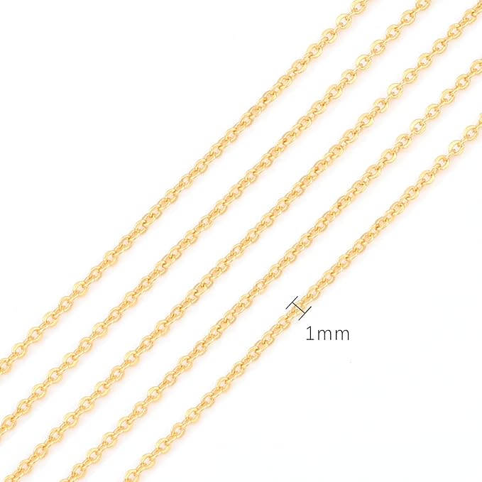 BEADIA 18K Gold Plated O Chains 1.0mm 2 Meters for Jewelry Making Findings