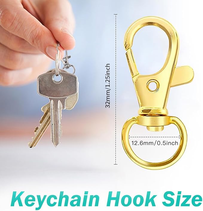 100PCS Premium Swivel Snap Hooks with Key Rings,Metal Lanyard Keychain Hooks Lobster Clasps for Key Jewelry DIY Crafts Gold 1.25inches/32mm(50 Pcs Lanyard Snap Hooks+50 Pcs Key Rings)