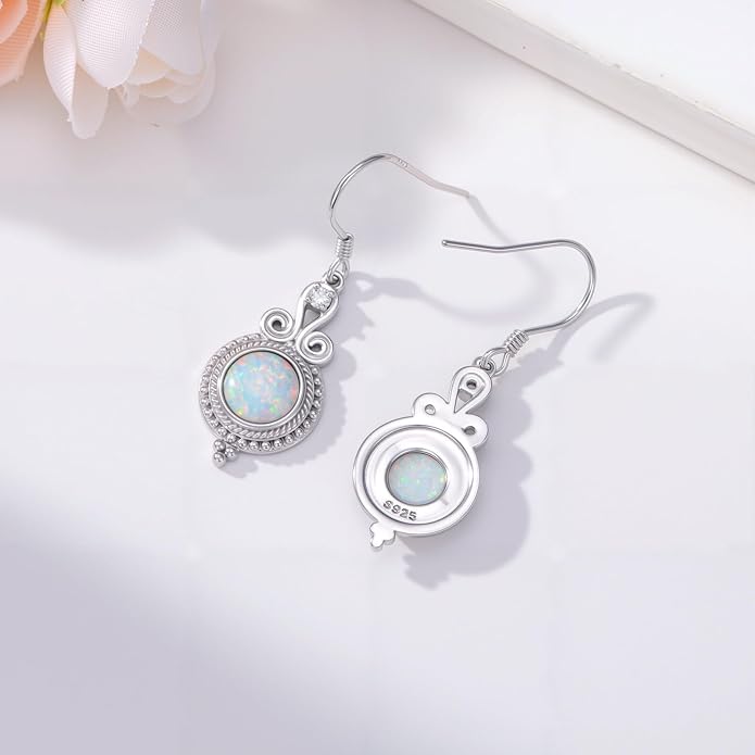 Opal Earrings for Women Opal with Genuine Diamond Dangle Drops Earrings 925 Sterling Silver Diamond Jewelry Earrings Gifts For Her