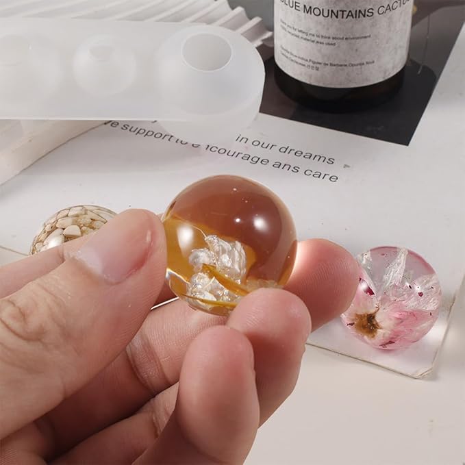 Bead Mold 5-Cavity Sphere Resin Mold 3D Clear Round Ball Silicone Mold Crystal Bead Casting Molds 5 Sizes Epoxy Resin Silicone Mold Flowers Preservation Jewellery Pendant Making