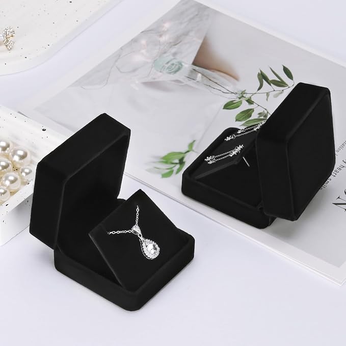 2 Pieces Velvet Earring Gift Box, Small Jewelry Storage Holder Display Boxes For Earring Stud Necklace, Jewelry Showcase With Stereo Display Cardboard (BLACK)