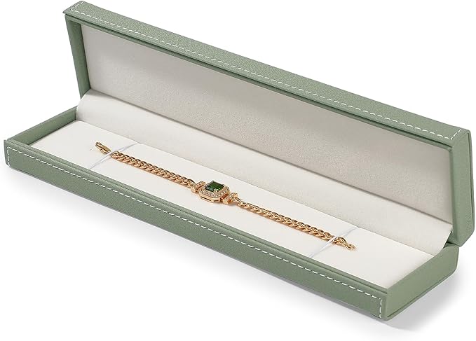 Jewelry Box PU Leather Necklace/Long Chain Gift Box Velvet Jewellery Storage Case Engagement, Anniversary(Green)