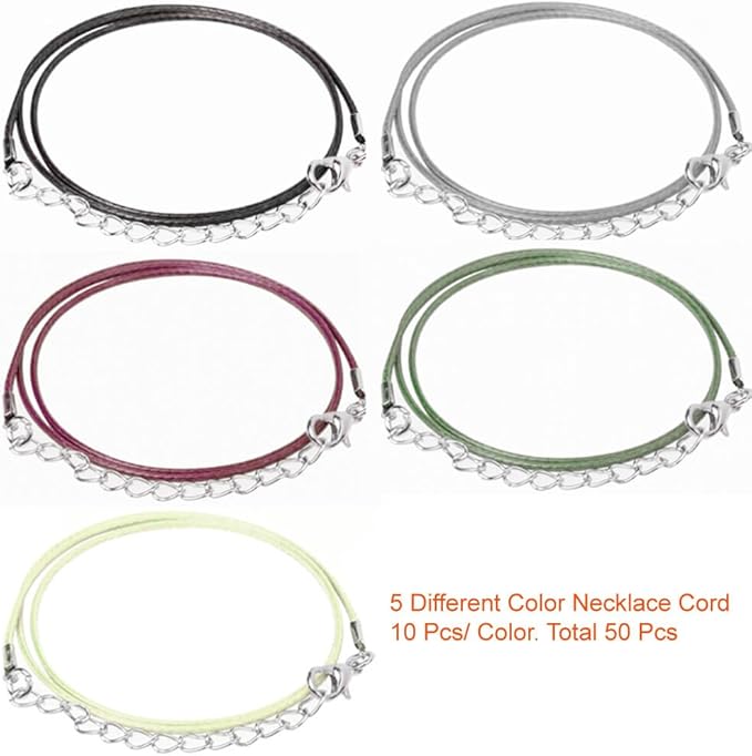 Paxcoo 50Pcs Necklace Cord with Clasp Bulk for Necklace Bracelet Jewelry Making Multicolor
