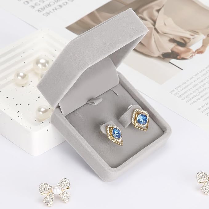 2 Pieces Classic Velvet Jewelry Earring Gift Box for Stud Necklace Pendant, Jewellry Earring Storage Display Case for Wedding Engagement Birthday Anniversary