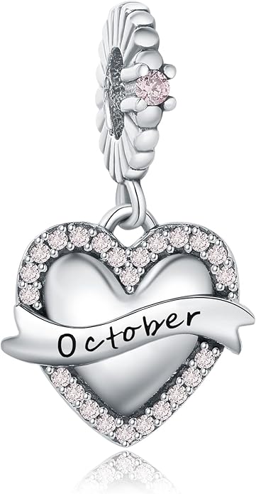 Birthstone Charms 925 Sterling Silver Love Heart pendant Beads Fit Pandora Charms Bracelet and Necklace, Fit Women Wife Mom Christmas Birthday Gift