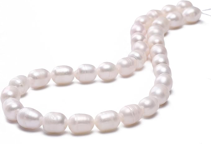 Natural Pearl Beads Rice 9-10mm White Freshwater Cultured Loose Gemstone Beads for DIY Jewelry Making 13.8''/Strand HQ