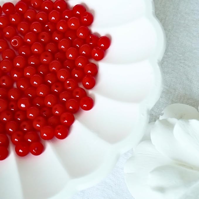 Jabrand 500pcs Red Beads, 4mm Porcelain Beads for Jewelry Making Round Ceramic Bead Unique Vintage Bead for Craft Beading Kit Bracelets DIY Decor