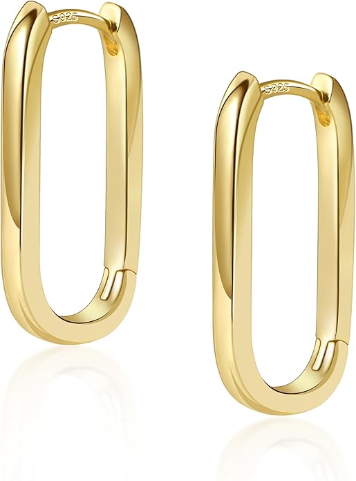 925 Sterling Silver Hoop Earrings for Women Trendy Small Square Hypoallergenic 14K Gold Plated Hoop Earrings Geometric Minimalist Rectangle Hoops Earrings