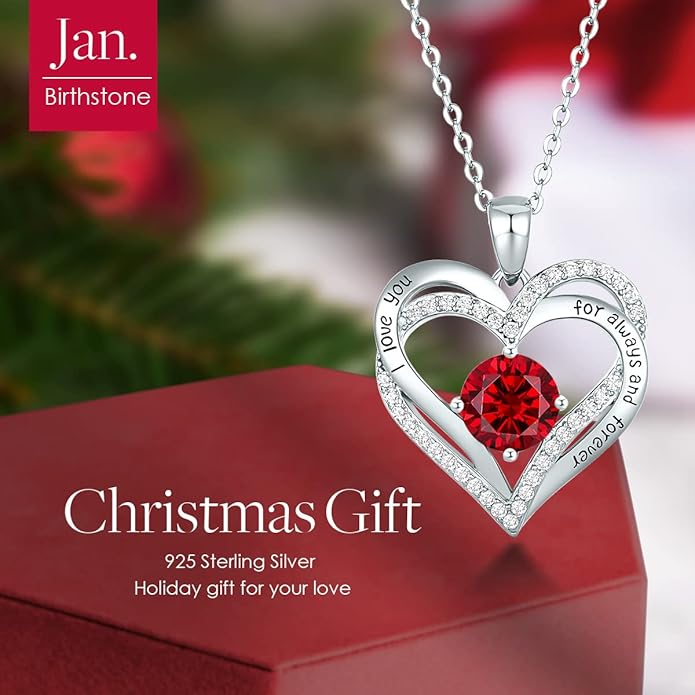 CDE Valentine's Day Gift Forever Love Heart Necklaces for Women, Wedding Anniversary, Birthday Mothers Christmas Day Gifts for Mom, Mother, Wife, S925 Silver Jewelry with Birthstone Pendant