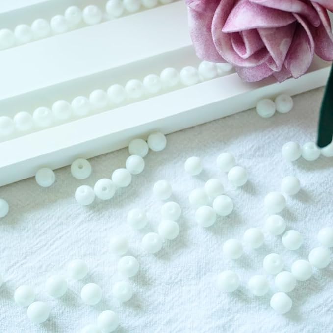 Jabrand 200pcs White Beads, 6mm Porcelain Beads for Jewelry Making Round Ceramic Bead Unique Vintage Bead for Craft Beading Kit Bracelets DIY Decor