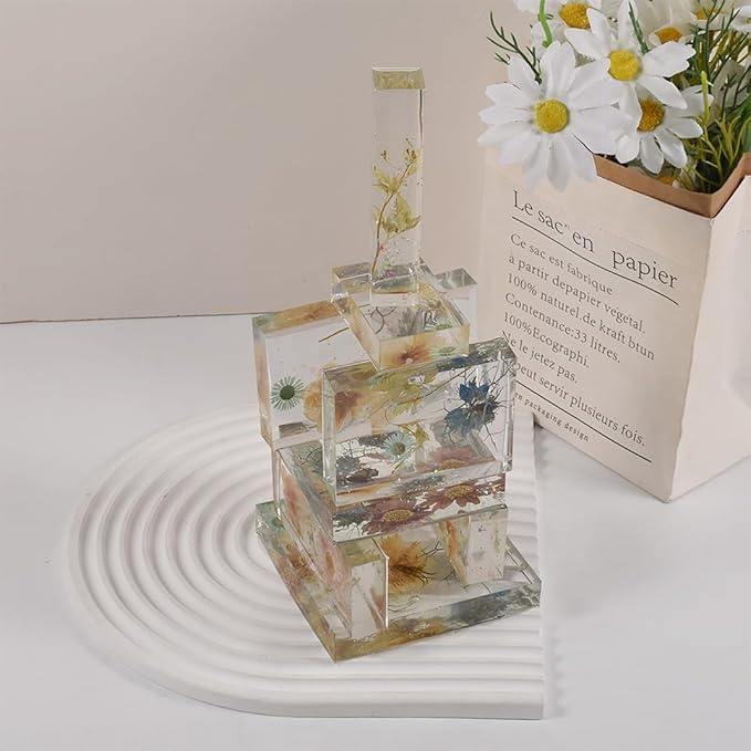 11pcs Resin Molds Cube Hexahedron Molds Crystal Square Rectangular Resin Art Display Mold 11 Sizes UV Epoxy Resin Silicone Molds Home Office Décor