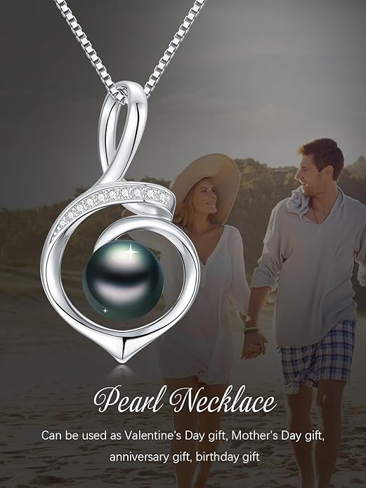 Tahitian Black Pearl AAAA 18K Gold Plated Sterling Silver Pendant Necklace for Women Wife Mom Girlfriend Valentine Her Jewelry Gift for Anniversary Birthday Christmas