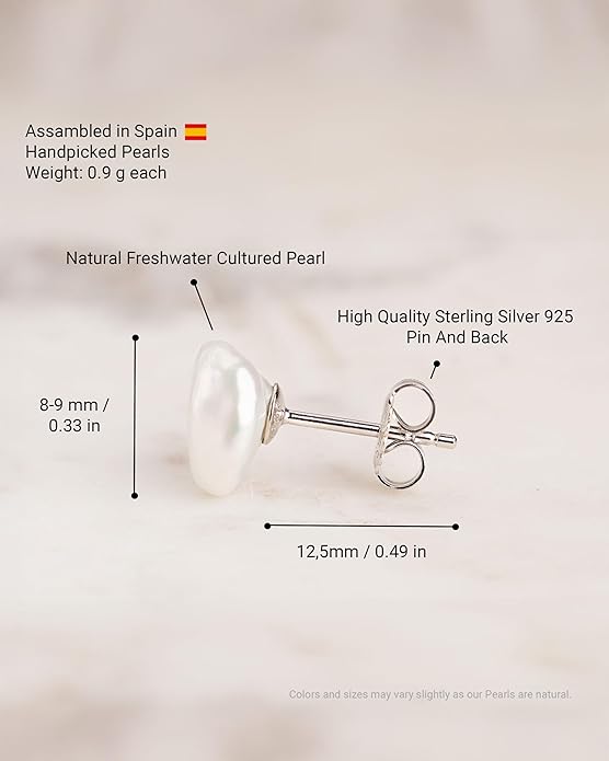 Woman Pearl Earrings Freshwater Cultured Keshi Pearls in White and Gray by SECRET & YOU | Sterling Silver 925 | Available in 10 sizes from 7-8 mm to 15-16 mm