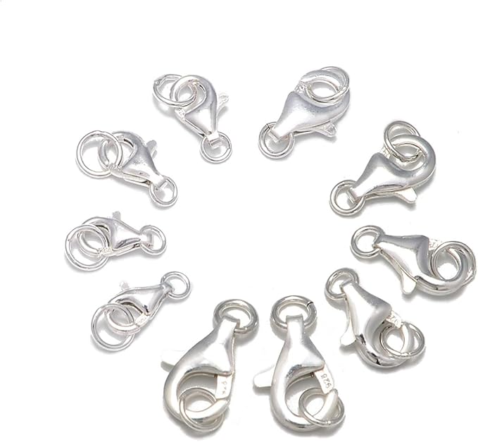 10 Sets fine 925 Sterling Silver Safety Lobster Claws Clasp with Closed Jump Rings 8mm/2,9mm/2,10mm/2,11mm/2,13mm/2 Mixed Size (Mix Lobster 10PCS)