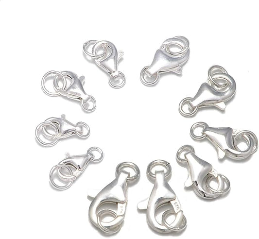 10 Sets fine 925 Sterling Silver Safety Lobster Claws Clasp with Closed Jump Rings 8mm/2,9mm/2,10mm/2,11mm/2,13mm/2 Mixed Size (Mix Lobster 10PCS)