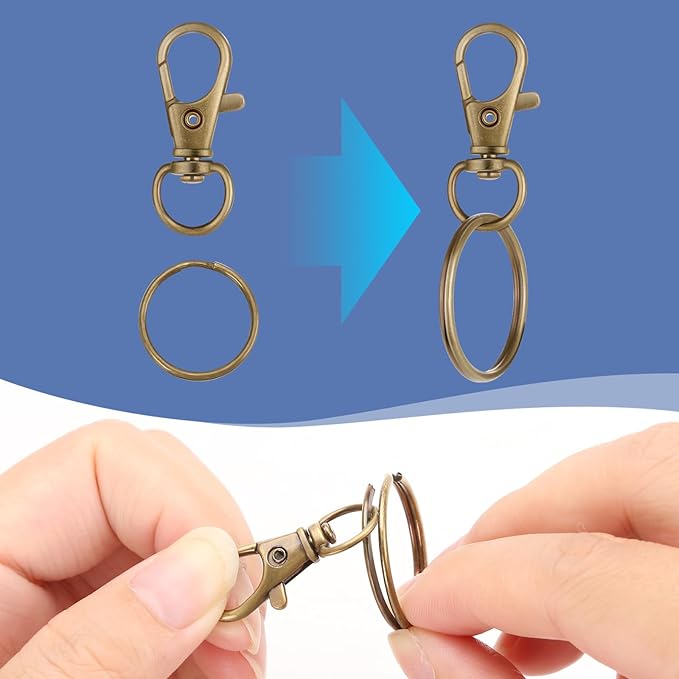 50 PCS in 25 Sets, Metal Swivel Lobster Claw Clasps, Keychain Clasp with Large Key Ring, Premium Keychains Clips, Snap Hooks and Sturdy Key Rings, for Keychain Bracelet, Crafts, HnoaTovy (Bronze)