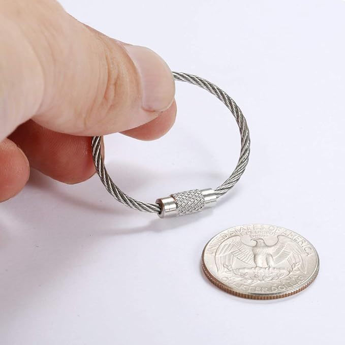 bayite Pack (100) Stainless Steel Wire Keychains Cable, Key Chain Rings, Heavy Duty Luggage Tags Loops Tag Keepers 2mm Twist Barrel (Cable Length: 4 inches)