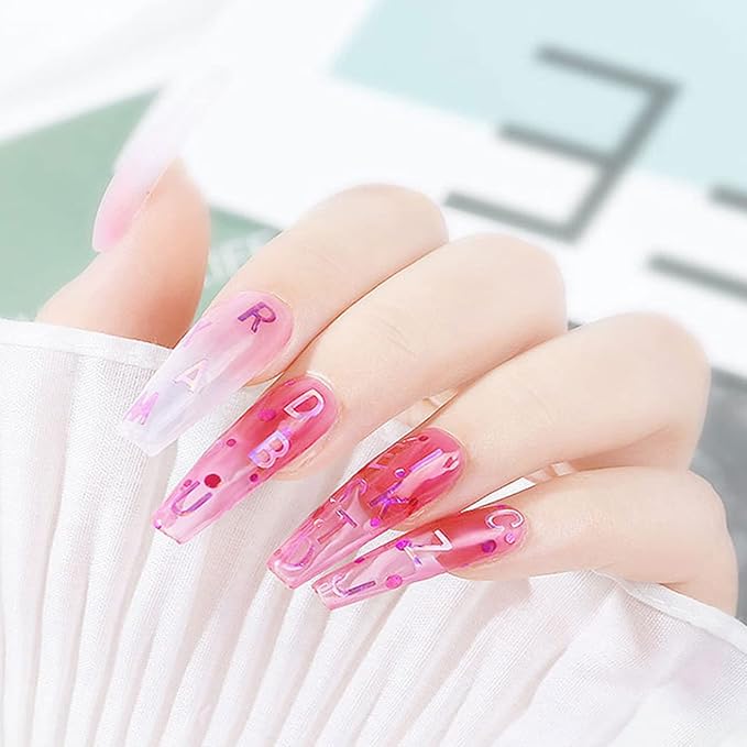 12 Colors Letter Nail Art Glitter Sequins, 3D Sparkly Alphabet Nail Flakse Designs, Letters Nail Art Sequins Supplies for Women Girls Manicure Charms Decorations, DIY Shiny Letter Resin Nail Art Tips