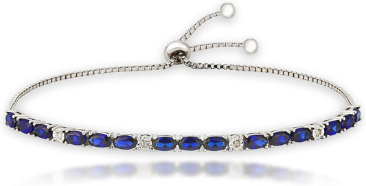 925 Sterling Silver Created Blue Sapphire Tennis Bracelet | Anti-Tarnishing and Hypoallergenic Sterling Silver Bracelet for Women by MAX + STONE