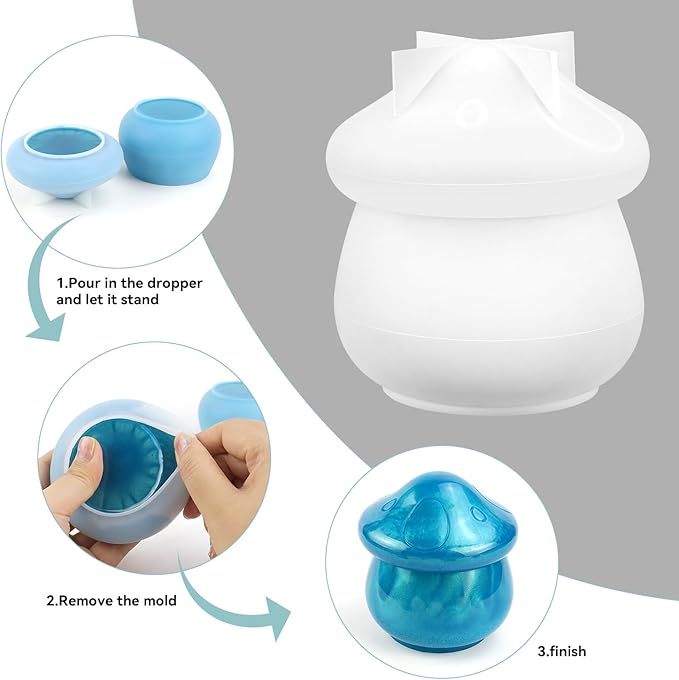 Mushroom Jars Silicone Molds with Lid Jar Resin Moulds Silicone for Epoxy Resin Casting for DIY Crafting, Candy Container, Jewelry Storage Box