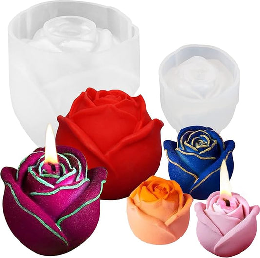 ZQYSING 2 Pack Rose Candles Molds, Set of Large + Small 3D Flower Silicone Molds for Candles Epoxy Resin Casting Wax Soap Clay Plaster Home Décor Handmade Gift