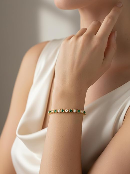 D Color VVS1 Clarity Moissanite and Genuine Sapphire/Emerald/Ruby Tennis Bracelets for Women 2.22ct-10.45ct, Solid 925 Sterling Silver, Anniversary Wedding Valentines Jewelry for Her, Length 5.9-7.5 Inch(15-19cm)