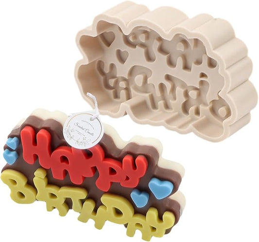 TOPYS Wave Alphabet Letter Pillar Silicone Candle Molds, DIY Casting Epoxy Molds for Clay Resin Pendant Plaster Carving Making Aromatherapy White Elephant Gifts (Happy Birthday) (TOPYS-20220715-5)