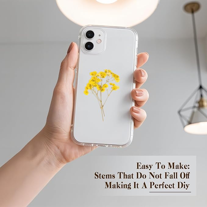 50 Pcs Baby's Breath Real Natural Dried Pressed Flowers for Wedding DIY Crafts Home Decor Resin Art Card Making Vase Arrangements (Yellow)