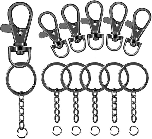 100 Pcs Lanyard Snap Hooks and Key Rings with Chain and Jump Rings for Keychain Lanyard DIY Jewelry Crafts Accessories(50 Swivel Snap Hooks +50 Flat Key Ring with Chains) (Black)