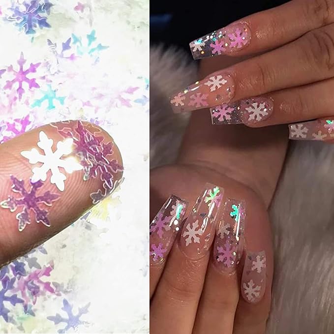 Snowflake Glitter Nail Art Sequins, 3D Christmas Snowflake Sparkly Flakes Design, 12 Colors Snowflake Nail Art Supplies for Women Girls Manicure Charms Decorations DIY Resin Holiday Xmas Nail Art Tips