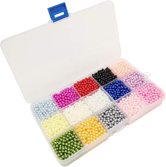 Chenkou Craft 4500pcs 4mm Assorted 15 Colors No Hole Round Ball Bead Scrapbooking Craft DIY Beads Decoration + Plastic Box (Assorted Colors, 4mm)