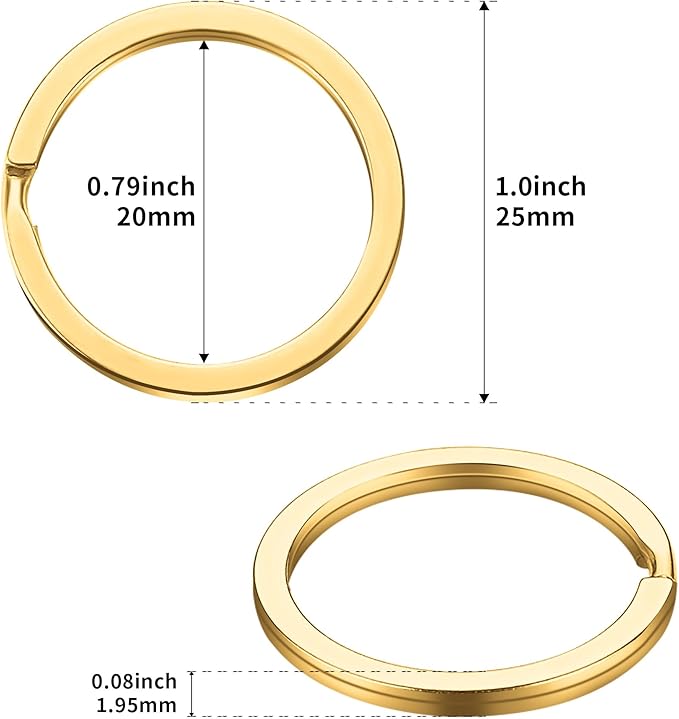 Gkeygo 12 pcs Stainless Steel Key Rings, 1 inch Flat Split Keychain Ring for Car Keys, Dog Tag, Home, Office, DIY, Black - Gold