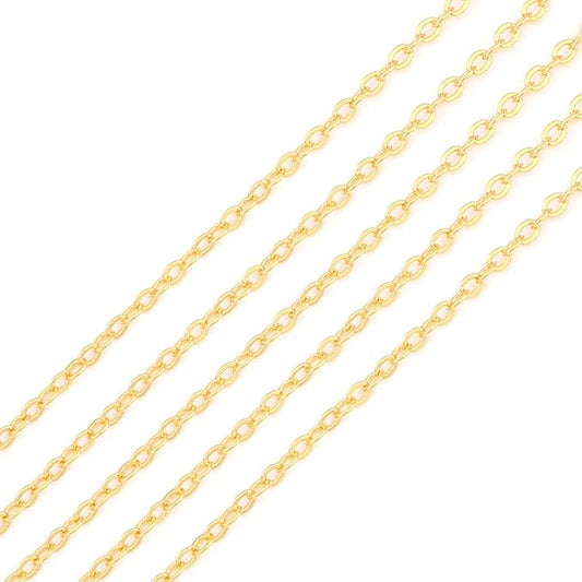 BEADIA 18K Gold Plated O Chains 2.0mm 2 Meters for Jewelry Making Findings