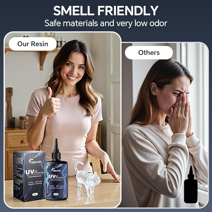 500g UV Resin,Crystal Clear,Hard UV Curing epoxy Resin, Upgraded Formula,odorless,Solar Activated Glue kit，Clear,UV Fast Curing,for DIY Making,Craft Decoration (250 g*2)